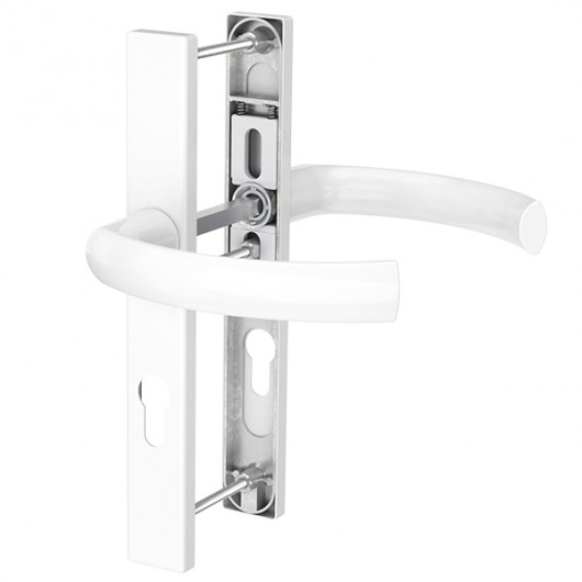 Klamka do drzwi zewnętrznych biała długi prostokątny szyld RAL 9016